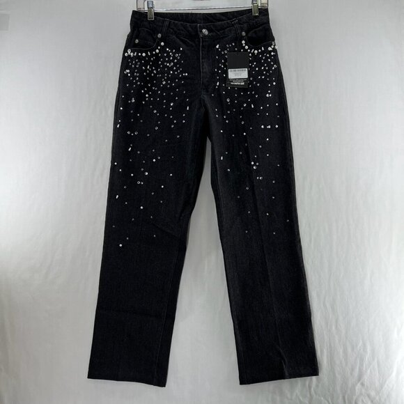 Forenza Pants - Forenza Embellished Oak Vintage Denim Pants Sz 4 Straight Mid-Rise Stretch Black